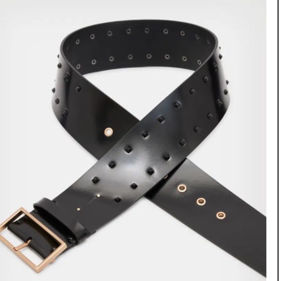 NWT Allsaints Maxie Studded Wide Leather Belt in Black XXS